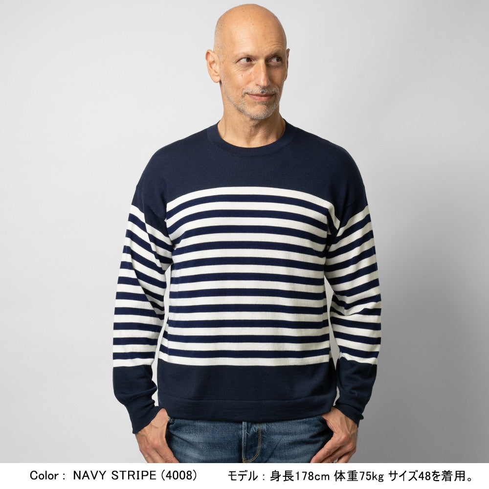 【返品不可】バフィー BAFY ボーダー ニット 4197 長袖 クルーネック リラックスフィット ハイゲージ ネイビー グレー 秋冬 イタリア メンズ セーター ブランド オーバーサイズ