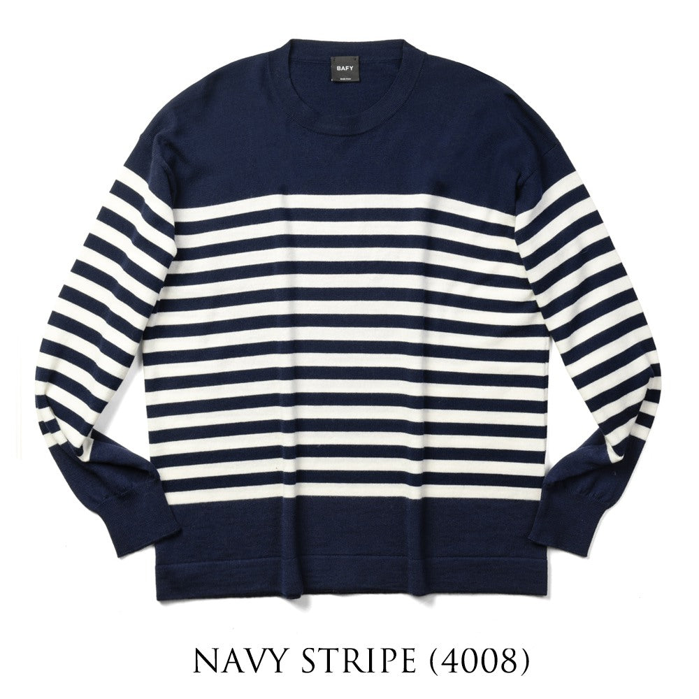 【返品不可】バフィー BAFY ボーダー ニット 4197 長袖 クルーネック リラックスフィット ハイゲージ ネイビー グレー 秋冬 イタリア メンズ セーター ブランド オーバーサイズ