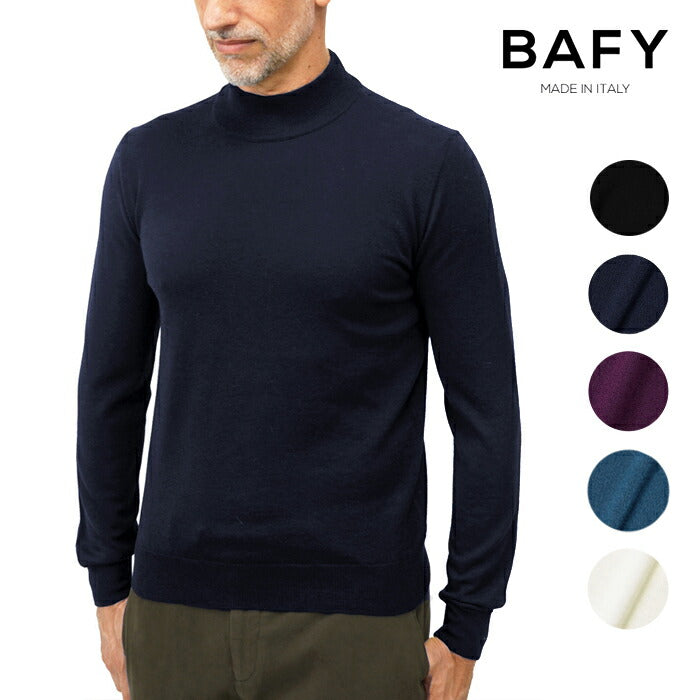 バフィー BAFY 4301 ハイネック モックネック ニット 10G ハイゲージ ブラック ネイビー ホワイト ブルー イタリア メンズ 長袖 セーター ブランド 薄手 ウール100%  秋 冬 モックネックニット ハイネックニット シンプル