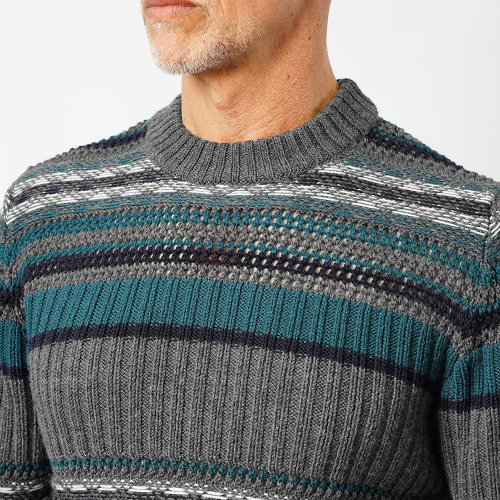 バフィー BAFY 7144 クルーネックニット ボーダー ウール メンズ ミドルゲージニット オーバーサイズ メリノウール ウール100% セーター ミドルゲージ 長袖 ニット ブランド イタリア  グレー ネイティブ柄 ボーダー柄 秋 冬