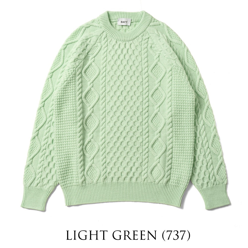 バフィー BAFY 71700 フィッシャーマンニット ウール メンズ ニット ミドルゲージニット レギュラーフィット メリノウール ウール100% セーター ミドルゲージ 長袖 ブランド イタリア ライトグリーン ネイビー グレー 秋 冬