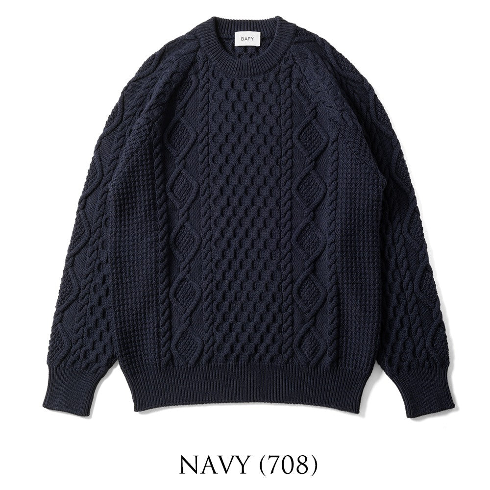 バフィー BAFY 71700 フィッシャーマンニット ウール メンズ ニット ミドルゲージニット レギュラーフィット メリノウール ウール100% セーター ミドルゲージ 長袖 ブランド イタリア ライトグリーン ネイビー グレー 秋 冬