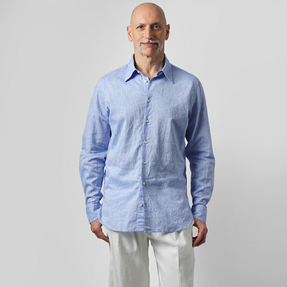 ギローバー GUY ROVER リネンシャツ 長袖 3850C2340L 551301 レギュラーフィット コットン ホワイト ブラック グレー ブルー リネン 麻 シャツ イタリア メンズ 長袖 ドレス カジュアル 夏 無地