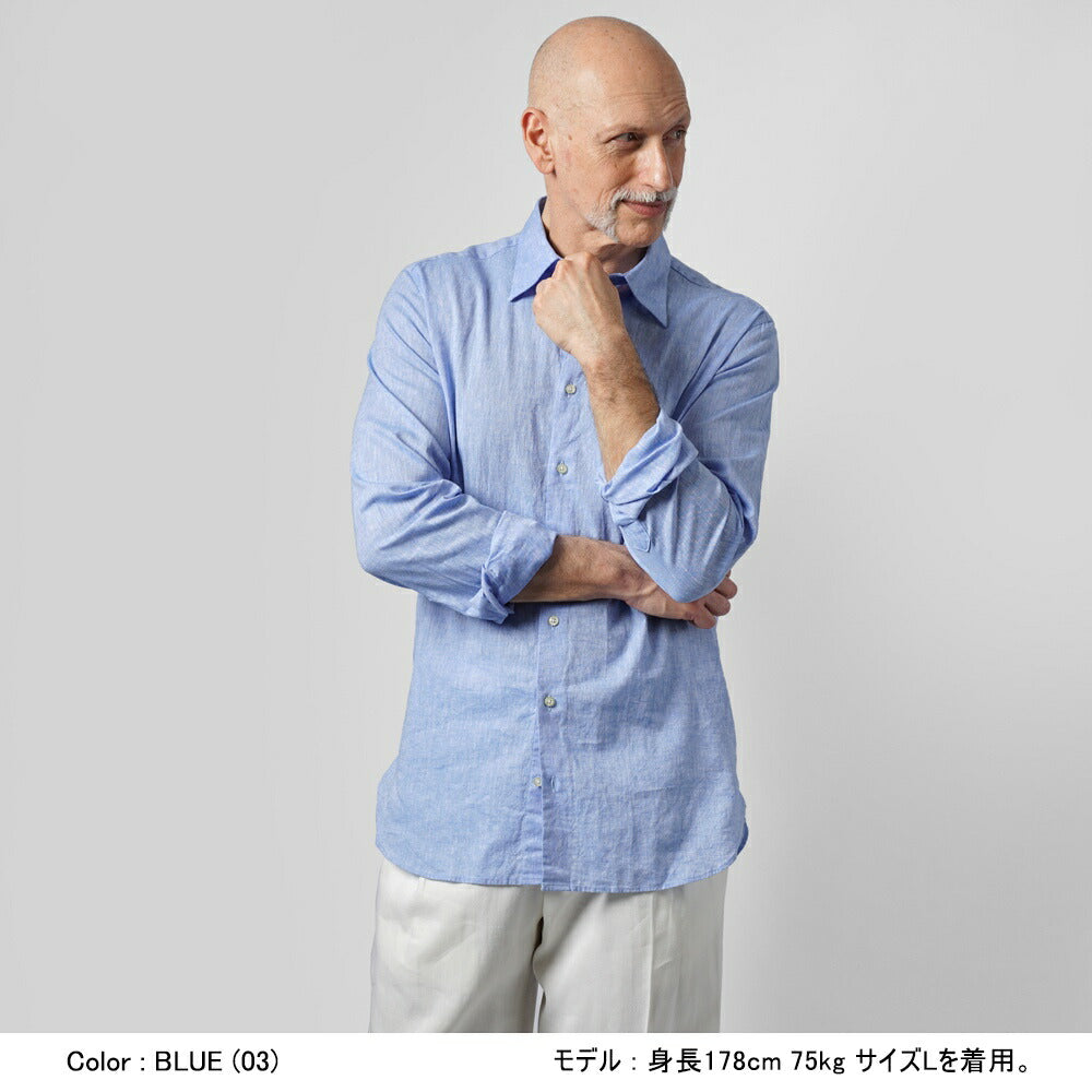 ギローバー GUY ROVER リネンシャツ 長袖 3850C2340L 551301 レギュラーフィット コットン ホワイト ブラック グレー ブルー リネン 麻 シャツ イタリア メンズ 長袖 ドレス カジュアル 夏 無地