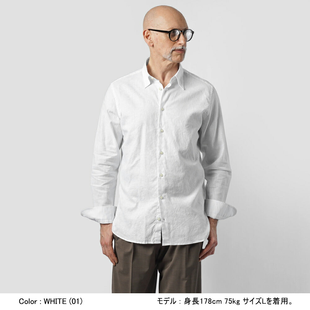 ギローバー GUY ROVER リネンシャツ 長袖 3850C2340L 551301 レギュラーフィット コットン ホワイト ブラック グレー ブルー リネン 麻 シャツ イタリア メンズ 長袖 ドレス カジュアル 夏 無地