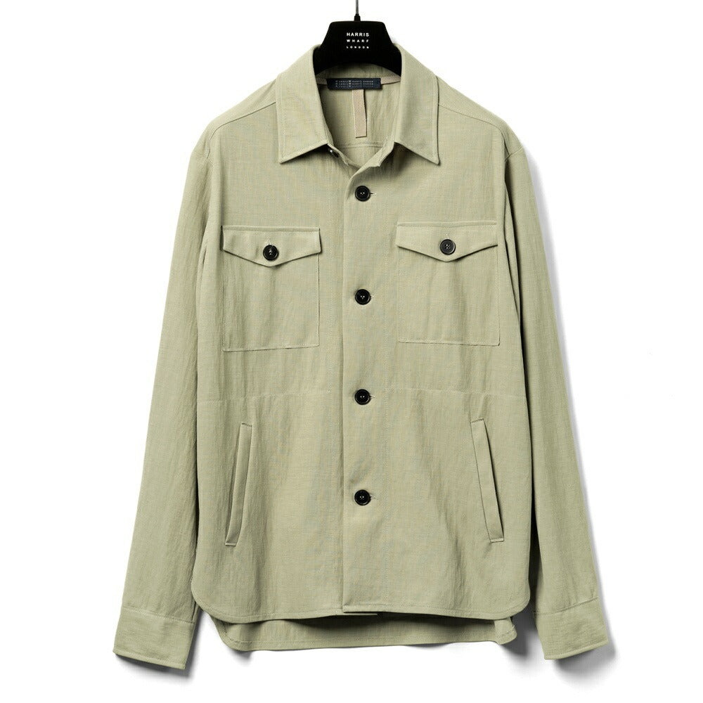 ハリスワーフロンドン HARRIS WHARF LONDON C9320PYF シャツジャケット シャツアウター 25春夏 ネイビー セージグリーン レーヨン  カジュアル モード シンプル メンズ シャツ ライトアウター ストレッチ インポート イタリア イギリス