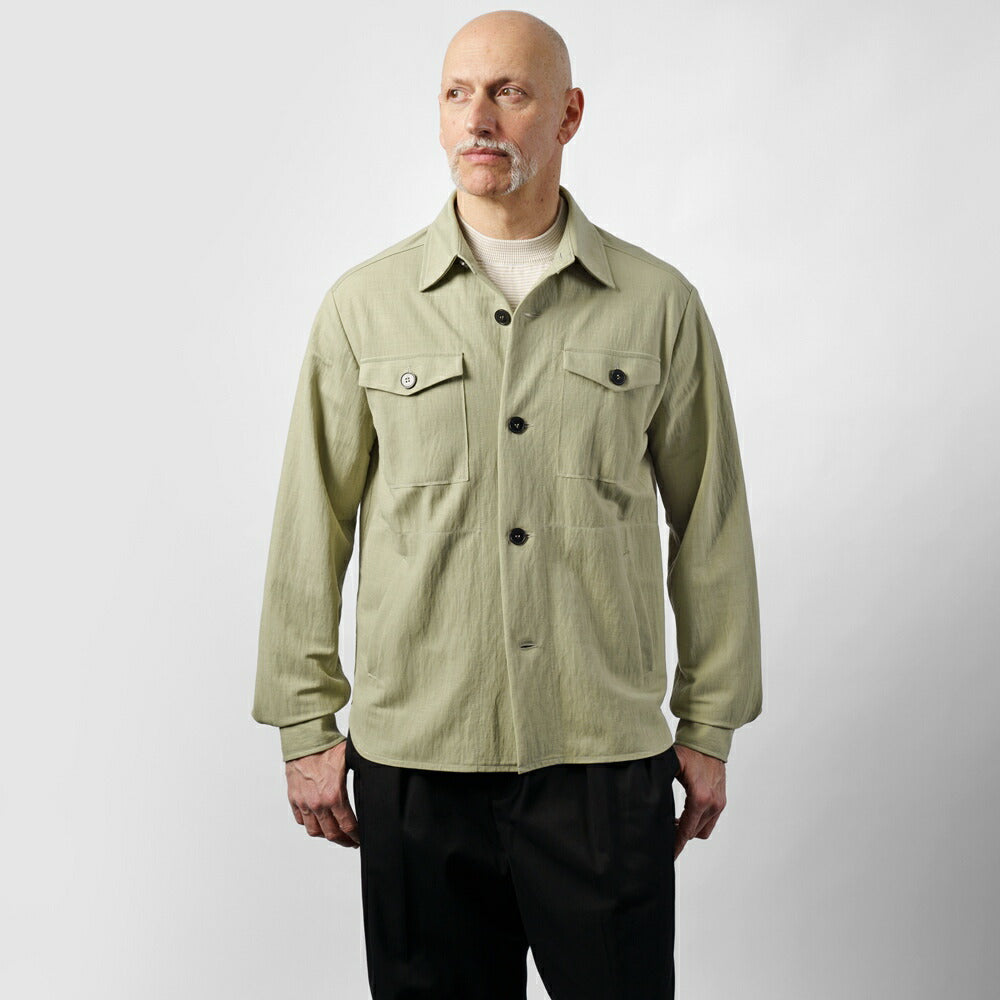 ハリスワーフロンドン HARRIS WHARF LONDON C9320PYF シャツジャケット シャツアウター 25春夏 ネイビー セージグリーン レーヨン  カジュアル モード シンプル メンズ シャツ ライトアウター ストレッチ インポート イタリア イギリス