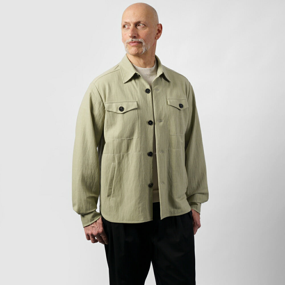 ハリスワーフロンドン HARRIS WHARF LONDON C9320PYF シャツジャケット シャツアウター 25春夏 ネイビー セージグリーン レーヨン  カジュアル モード シンプル メンズ シャツ ライトアウター ストレッチ インポート イタリア イギリス