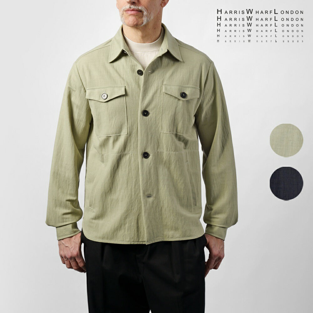 ハリスワーフロンドン HARRIS WHARF LONDON C9320PYF シャツジャケット シャツアウター 25春夏 ネイビー セージグリーン レーヨン  カジュアル モード シンプル メンズ シャツ ライトアウター ストレッチ インポート イタリア イギリス