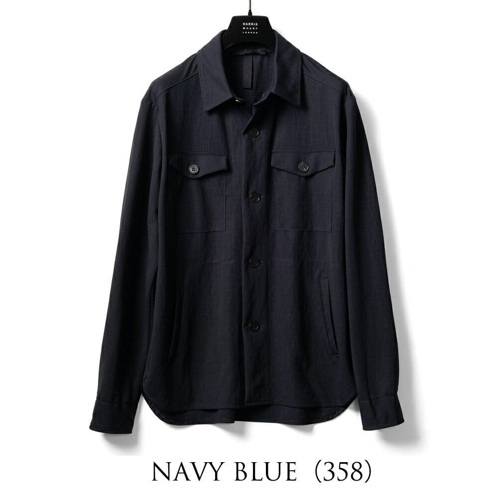 ハリスワーフロンドン HARRIS WHARF LONDON C9320PYF シャツジャケット シャツアウター 25春夏 ネイビー セージグリーン レーヨン  カジュアル モード シンプル メンズ シャツ ライトアウター ストレッチ インポート イタリア イギリス