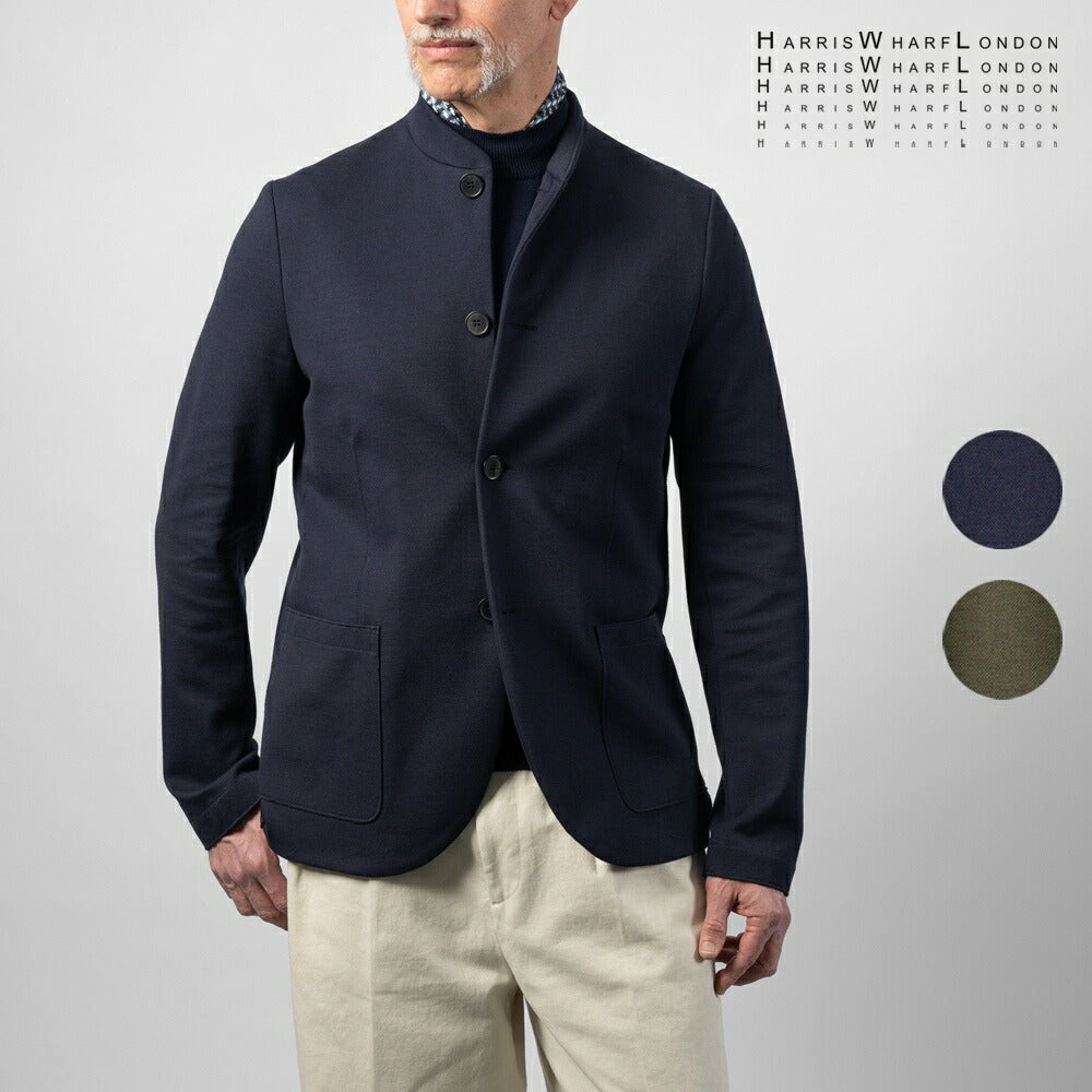 ハリスワーフロンドン HARRIS WHARF LONDON C9427PBR マオカラージャケット ネールジャケット 25春夏 ネイビー カーキグリーン コットン カジュアル モード シンプル メンズ ジャケット アウター ストレッチ インポート イタリア イギリス