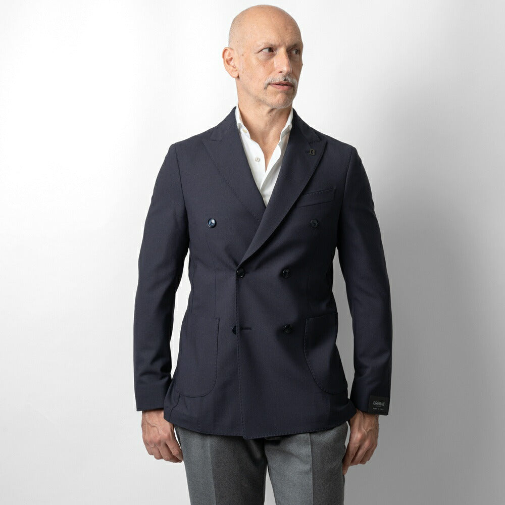 ブレラス BRERAS ジャケット ダブルブレスト ネイビー CASERTA-ATP1 24AW 24秋冬 ダブル テーラードジャケット ウールタフタ ウール メンズ ビジネス ブランド アンフィニッシュ 6ボタン サイドベンツ 高級 クラシコ イタリア