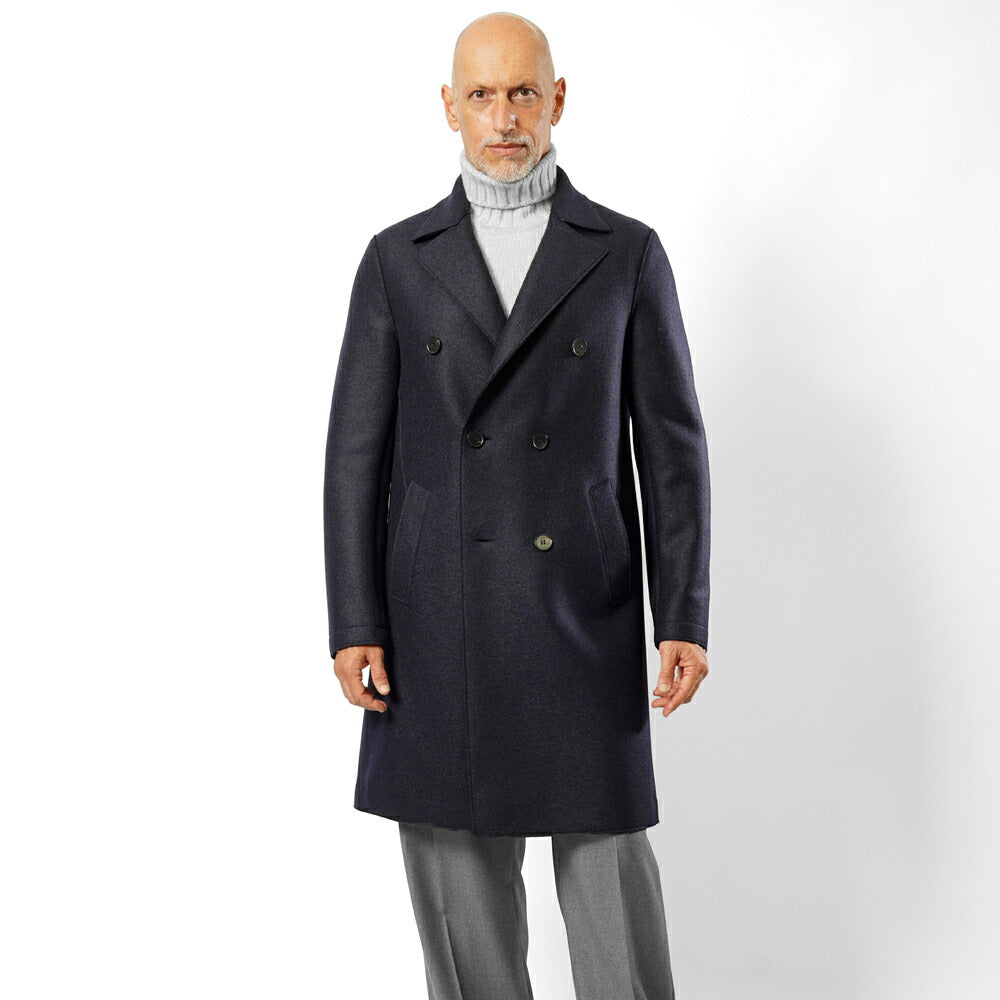 ハリスワーフロンドン HARRIS WHARF LONDON CC9143MLK ピーコート ダブルブレスト 25秋冬 ネイビー ウール プレストウール カジュアル ビジネス シンプル メンズ コート アウター ストレッチ インポート イタリア イギリス