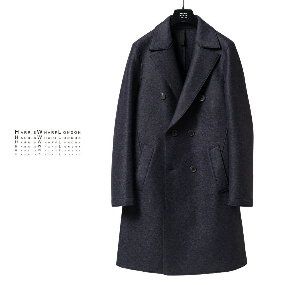 ハリスワーフロンドン HARRIS WHARF LONDON CC9143MLK ピーコート ダブルブレスト 25秋冬 ネイビー ウール プレストウール カジュアル ビジネス シンプル メンズ コート アウター ストレッチ インポート イタリア イギリス