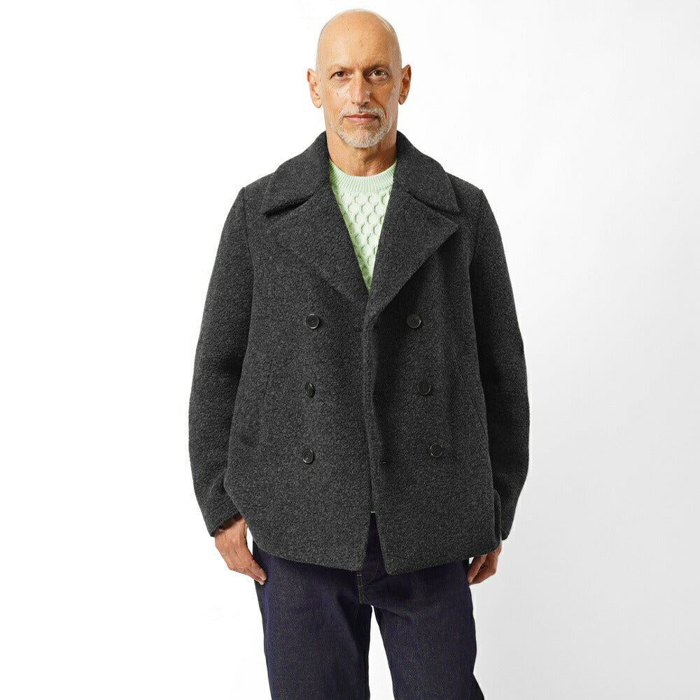 ハリスワーフロンドン HARRIS WHARF LONDON CG9214MWE ブークレ ピーコート ダブルブレスト 25秋冬 ダークグレー グレージュ ウール ストレッチ フェイクファー ムートン カジュアル ビジネス シンプル メンズ コート アウター インポート イタリア イギリス