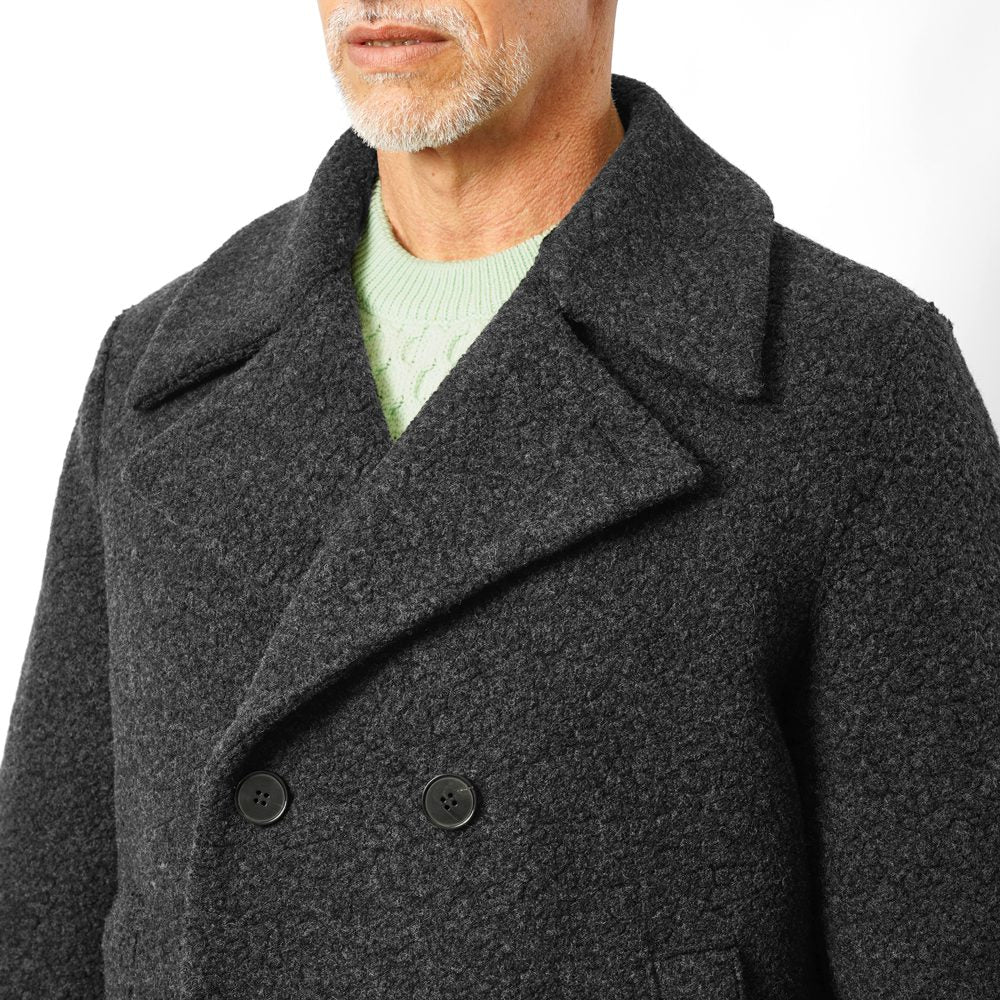 ハリスワーフロンドン HARRIS WHARF LONDON CG9214MWE ブークレ ピーコート ダブルブレスト 25秋冬 ダークグレー グレージュ ウール ストレッチ フェイクファー ムートン カジュアル ビジネス シンプル メンズ コート アウター インポート イタリア イギリス
