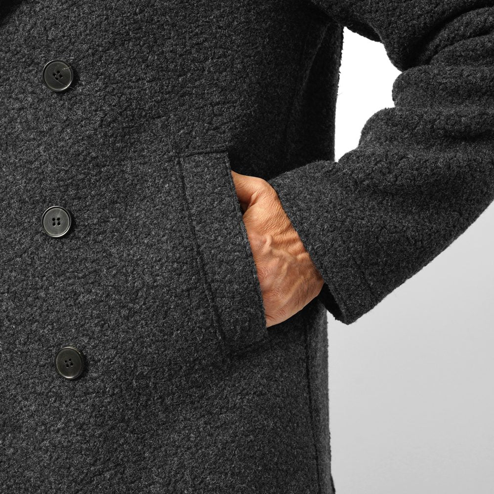 ハリスワーフロンドン HARRIS WHARF LONDON CG9214MWE ブークレ ピーコート ダブルブレスト 25秋冬 ダークグレー グレージュ ウール ストレッチ フェイクファー ムートン カジュアル ビジネス シンプル メンズ コート アウター インポート イタリア イギリス