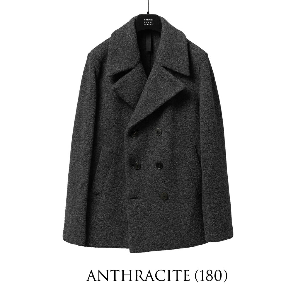 ハリスワーフロンドン HARRIS WHARF LONDON CG9214MWE ブークレ ピーコート ダブルブレスト 25秋冬 ダークグレー グレージュ ウール ストレッチ フェイクファー ムートン カジュアル ビジネス シンプル メンズ コート アウター インポート イタリア イギリス