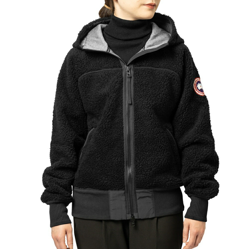 【返品不可】カナダグース CANADA GOOSE ボアブルゾン SIMCOE FLEECE HOODY 7016W BLACK ブラック シムコー ショート ワッペン レディース ジャケット ボア フリース パーカー パーカ フーディ フーディー フード付き アウター シンプル 高級 カナダ ブランド