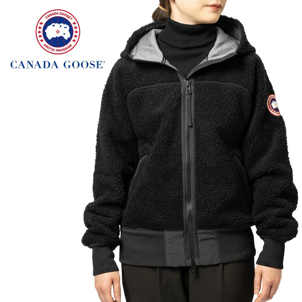 【返品不可】カナダグース CANADA GOOSE ボアブルゾン SIMCOE FLEECE HOODY 7016W BLACK ブラック シムコー ショート ワッペン レディース ジャケット ボア フリース パーカー パーカ フーディ フーディー フード付き アウター シンプル 高級 カナダ ブランド