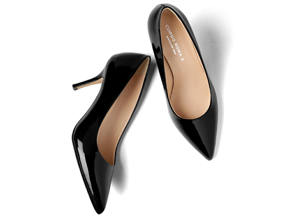 コルソローマ 9 CORSO ROMA 9 パンプス 127 エナメル ブラック コルソローマノーベ ポインテッドトゥパンプス ポインテッドトゥ ハイヒール 長時間 疲れない 低反発 フォーマル 結婚式 通勤 エナメルパンプス ポインテッドパンプス