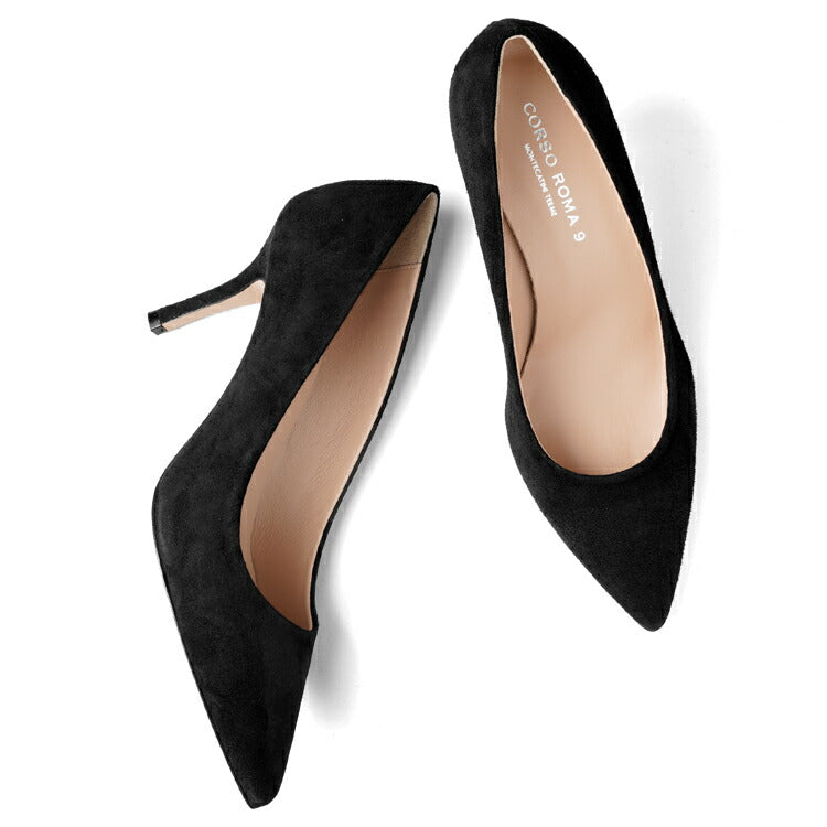 コルソローマ 9 CORSO ROMA 9 パンプス 127 スエード ブラック コルソローマノーベ ポインテッドトゥパンプス ポインテッドトゥ ハイヒール 長時間 疲れない 低反発 フォーマル 結婚式 通勤 スエードパンプス ポインテッドパンプス