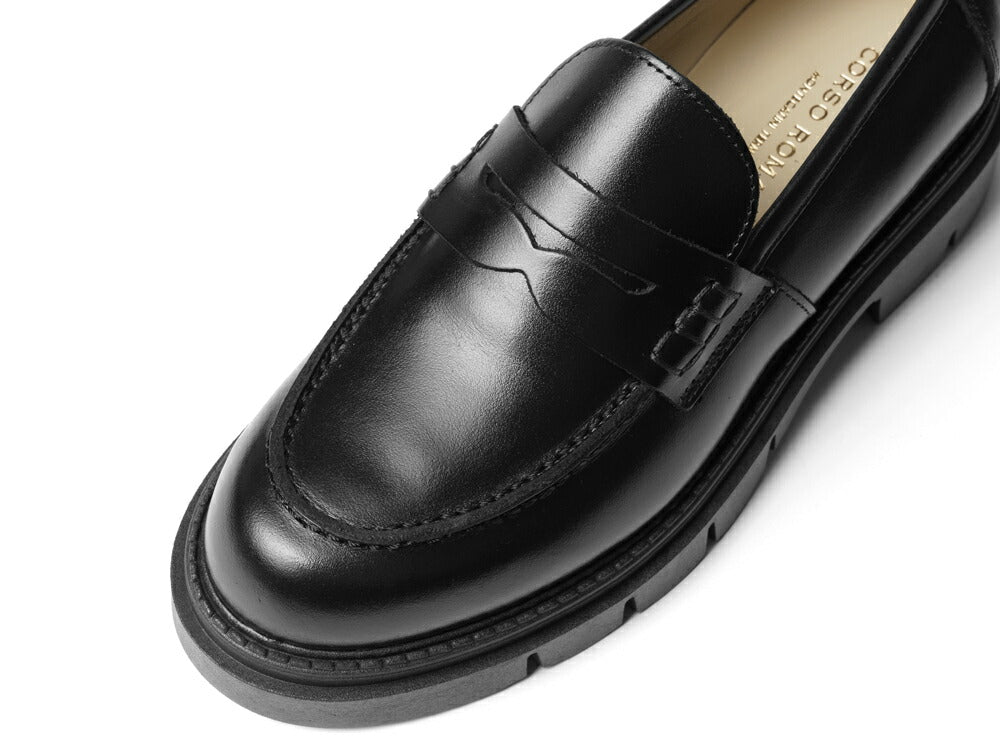 コルソローマ 9 CORSO ROMA 9 ローファー 厚底 OLGA262 レザー NERO ブラック NAPPA コルソローマノーベ BLACK コインローファー 厚底ソール トラックソール タンクソール レディース シンプル 大人 本革 レザーシューズ 歩きやすい 厚底ローファー イタリア インポート