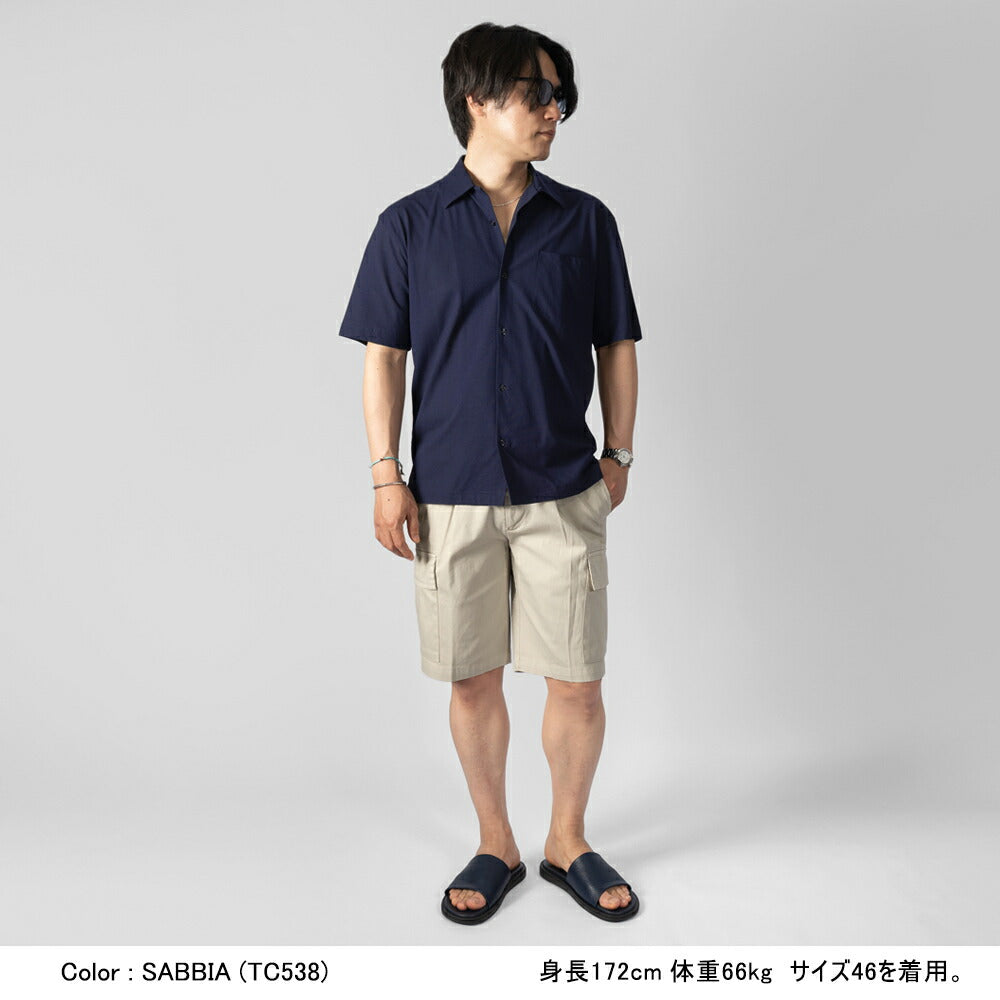 デヴォレ インチピット DEVORE incipit ハーフパンツ カーゴショーツ 製品染め D131-G061 コットン ミリタリー ネイビー ベージュ 25春夏 チノパンツ チノ ウエストゴム イタリア ワンプリーツ メンズ 短パン