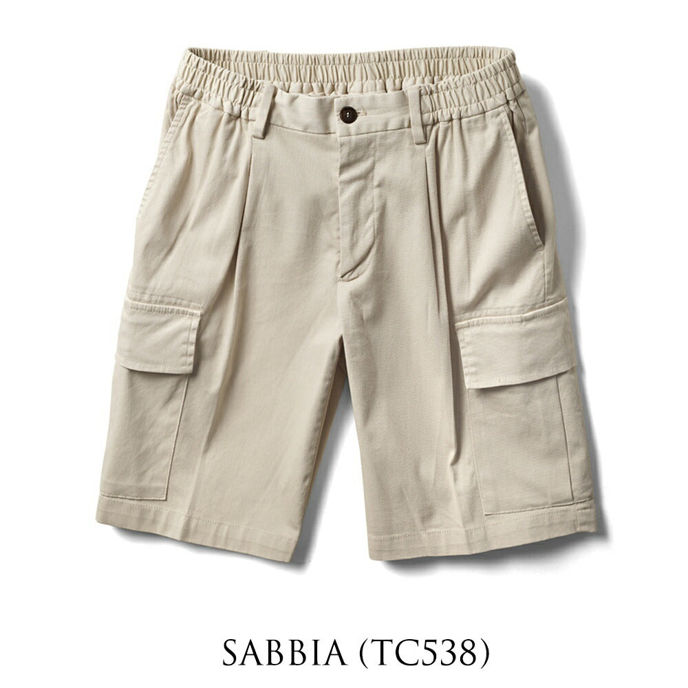 デヴォレ インチピット DEVORE incipit ハーフパンツ カーゴショーツ 製品染め D131-G061 コットン ミリタリー ネイビー ベージュ 25春夏 チノパンツ チノ ウエストゴム イタリア ワンプリーツ メンズ 短パン