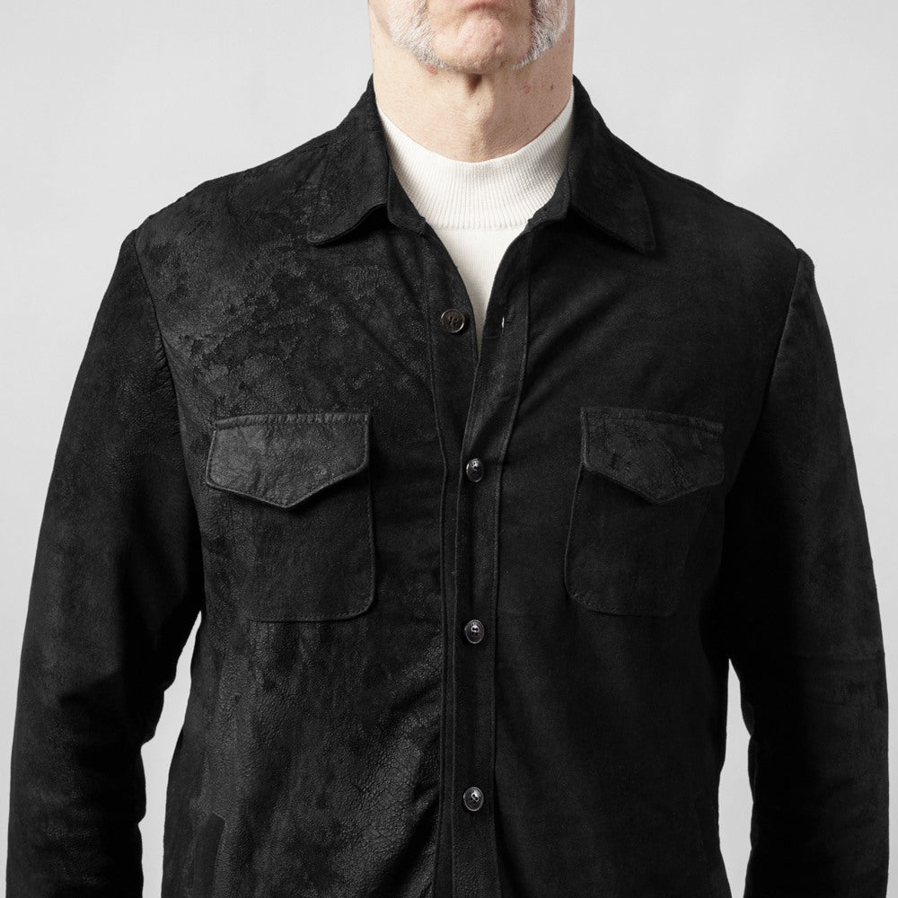 ダクテ DACUTE レザーシャツ ブラスター加工 M2024 本革 シャツジャケット メンズ レザーブルゾン シャツブルゾン ブラック ライトアウター 革ジャケット イタリア ライトアウター レザー アウター ヴィンテージ ダメージ