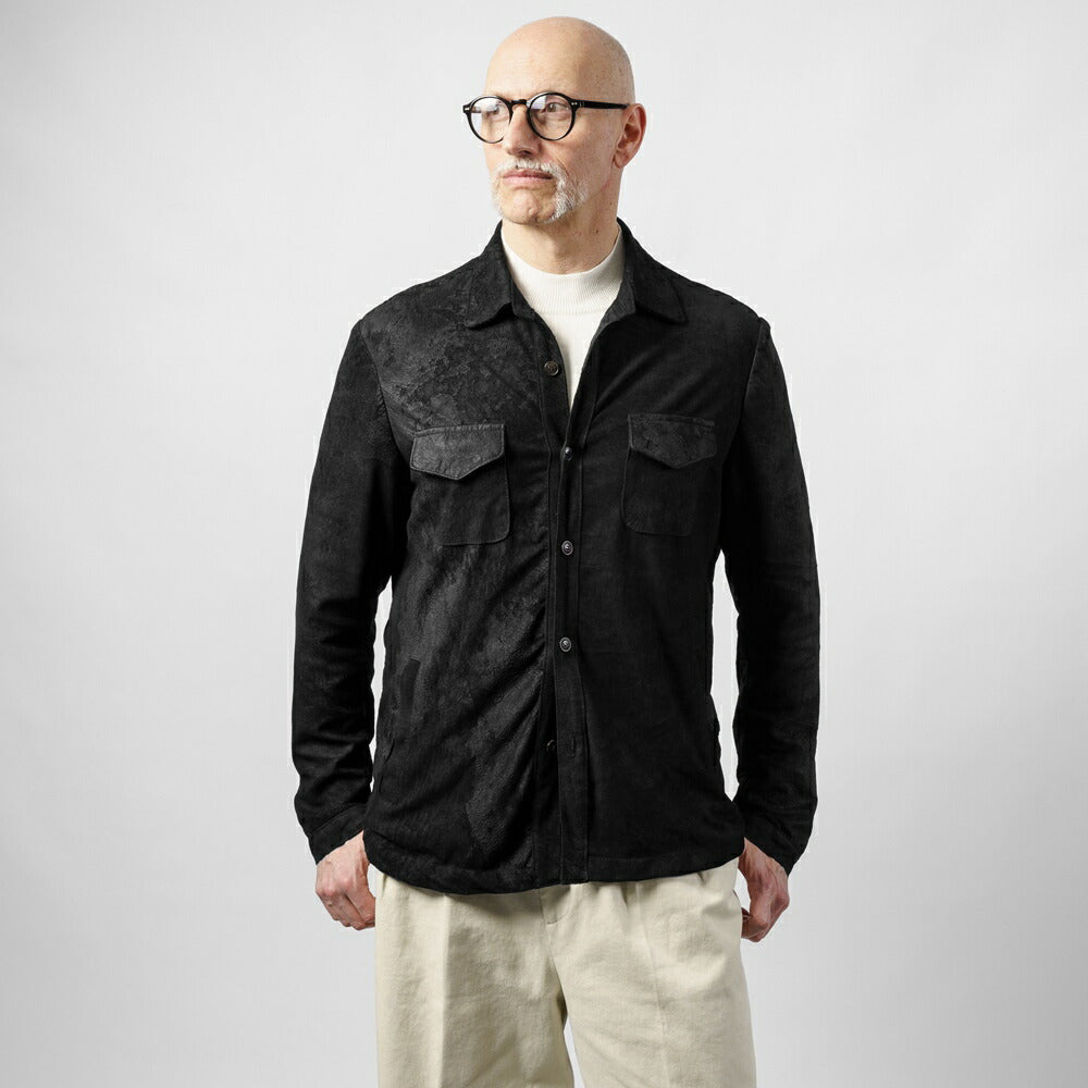 ダクテ DACUTE レザーシャツ ブラスター加工 M2024 本革 シャツジャケット メンズ レザーブルゾン シャツブルゾン ブラック ライトアウター 革ジャケット イタリア ライトアウター レザー アウター ヴィンテージ ダメージ