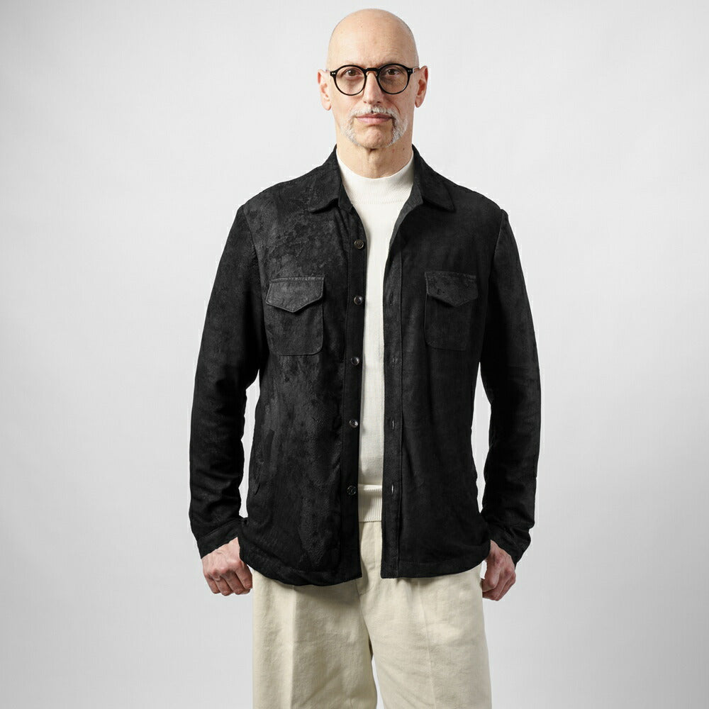 ダクテ DACUTE レザーシャツ ブラスター加工 M2024 本革 シャツジャケット メンズ レザーブルゾン シャツブルゾン ブラック ライトアウター 革ジャケット イタリア ライトアウター レザー アウター ヴィンテージ ダメージ