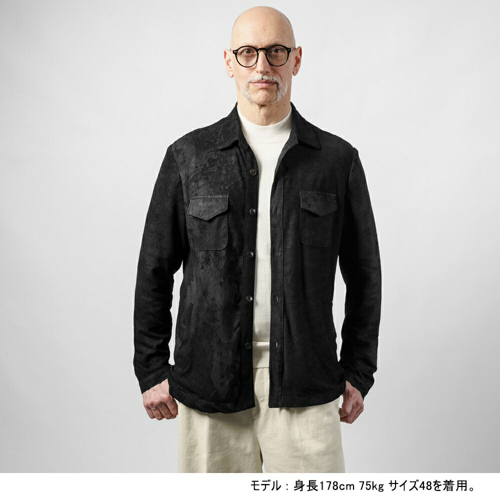 ダクテ DACUTE レザーシャツ ブラスター加工 M2024 本革 シャツジャケット メンズ レザーブルゾン シャツブルゾン ブラック ライトアウター 革ジャケット イタリア ライトアウター レザー アウター ヴィンテージ ダメージ