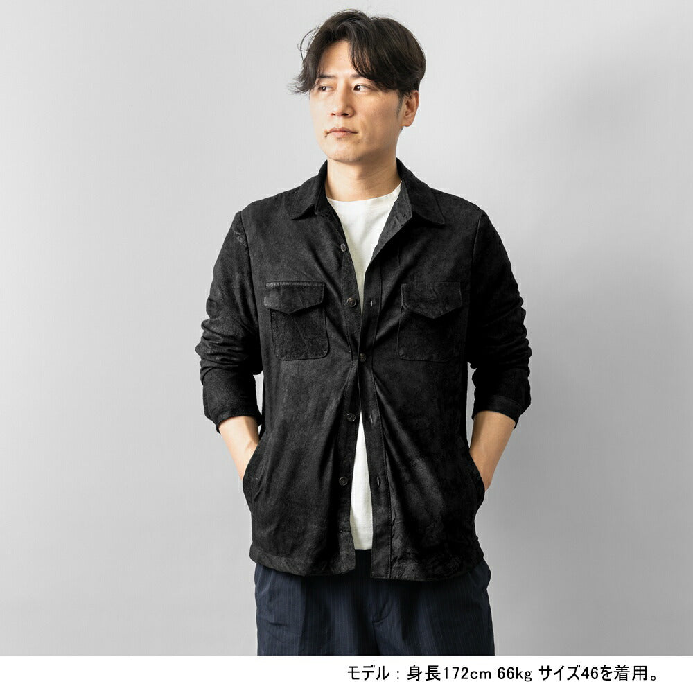 ダクテ DACUTE レザーシャツ ブラスター加工 M2024 本革 シャツジャケット メンズ レザーブルゾン シャツブルゾン ブラック ライトアウター 革ジャケット イタリア ライトアウター レザー アウター ヴィンテージ ダメージ