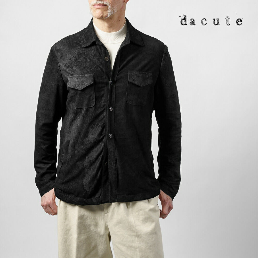 ダクテ DACUTE レザーシャツ ブラスター加工 M2024 本革 シャツジャケット メンズ レザーブルゾン シャツブルゾン ブラック ライトアウター 革ジャケット イタリア ライトアウター レザー アウター ヴィンテージ ダメージ