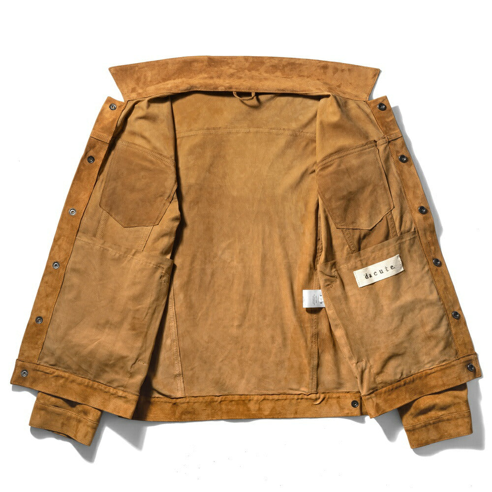 ダクテ DACUTE Gジャン スエード トラッカージャケット シャツジャケット JEANS メンズ レザーシャツ シャツブルゾン レザー  ブラック ブラウン ベージュ ブルゾン ライトアウター Gジャンサードモデル ワークシャツ 革ジャケット イタリア ライトアウター レザー アウター