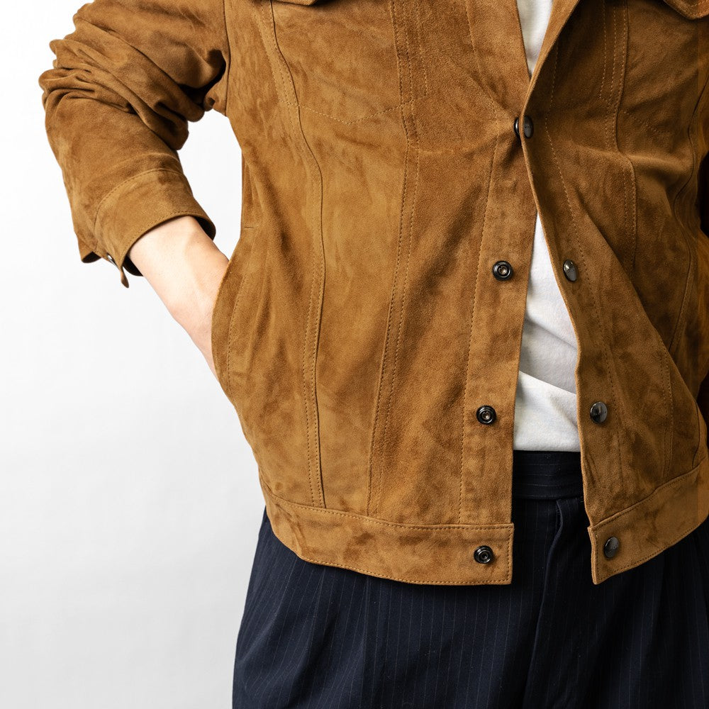 ダクテ DACUTE Gジャン スエード トラッカージャケット シャツジャケット JEANS メンズ レザーシャツ シャツブルゾン レザー  ブラック ブラウン ベージュ ブルゾン ライトアウター Gジャンサードモデル ワークシャツ 革ジャケット イタリア ライトアウター レザー アウター