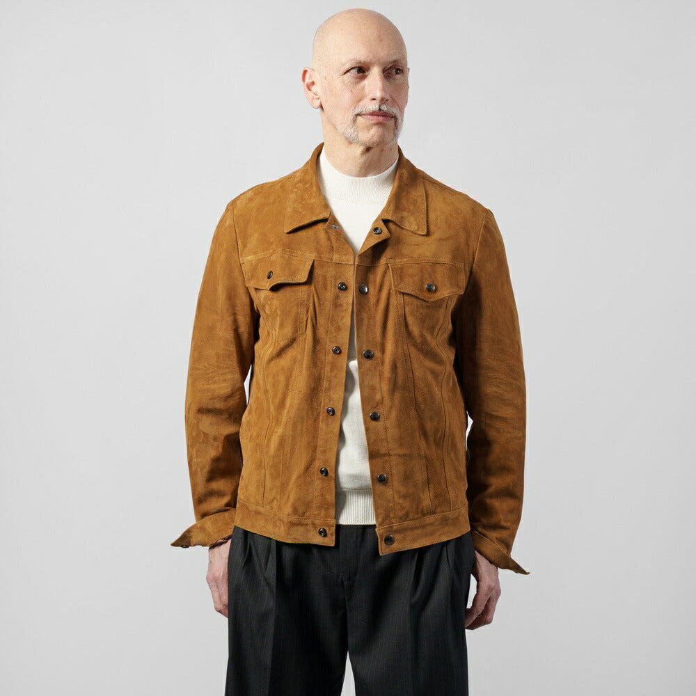 ダクテ DACUTE Gジャン スエード トラッカージャケット シャツジャケット JEANS メンズ レザーシャツ シャツブルゾン レザー  ブラック ブラウン ベージュ ブルゾン ライトアウター Gジャンサードモデル ワークシャツ 革ジャケット イタリア ライトアウター レザー アウター