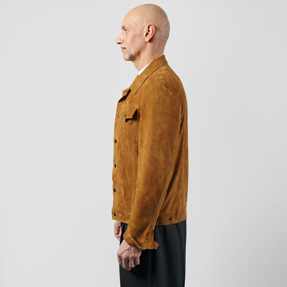 ダクテ DACUTE Gジャン スエード トラッカージャケット シャツジャケット JEANS メンズ レザーシャツ シャツブルゾン レザー  ブラック ブラウン ベージュ ブルゾン ライトアウター Gジャンサードモデル ワークシャツ 革ジャケット イタリア ライトアウター レザー アウター