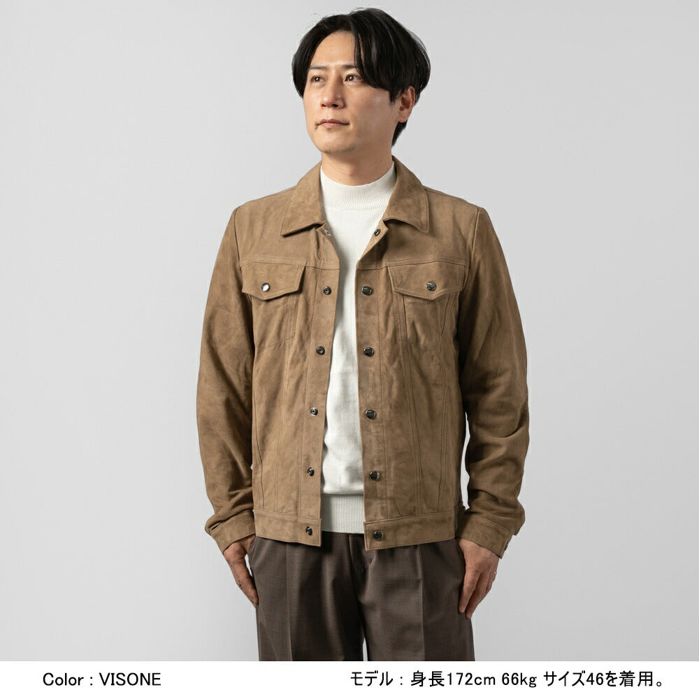 ダクテ DACUTE Gジャン スエード トラッカージャケット シャツジャケット JEANS メンズ レザーシャツ シャツブルゾン レザー  ブラック ブラウン ベージュ ブルゾン ライトアウター Gジャンサードモデル ワークシャツ 革ジャケット イタリア ライトアウター レザー アウター