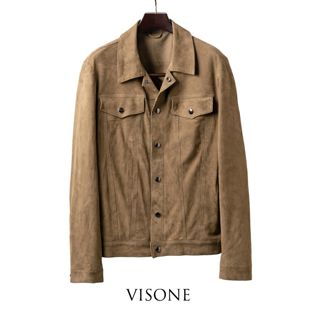 ダクテ DACUTE Gジャン スエード トラッカージャケット シャツジャケット JEANS メンズ レザーシャツ シャツブルゾン レザー  ブラック ブラウン ベージュ ブルゾン ライトアウター Gジャンサードモデル ワークシャツ 革ジャケット イタリア ライトアウター レザー アウター