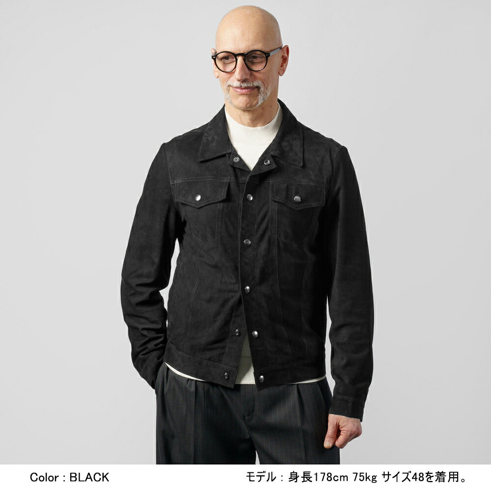 ダクテ DACUTE Gジャン スエード トラッカージャケット シャツジャケット JEANS メンズ レザーシャツ シャツブルゾン レザー  ブラック ブラウン ベージュ ブルゾン ライトアウター Gジャンサードモデル ワークシャツ 革ジャケット イタリア ライトアウター レザー アウター