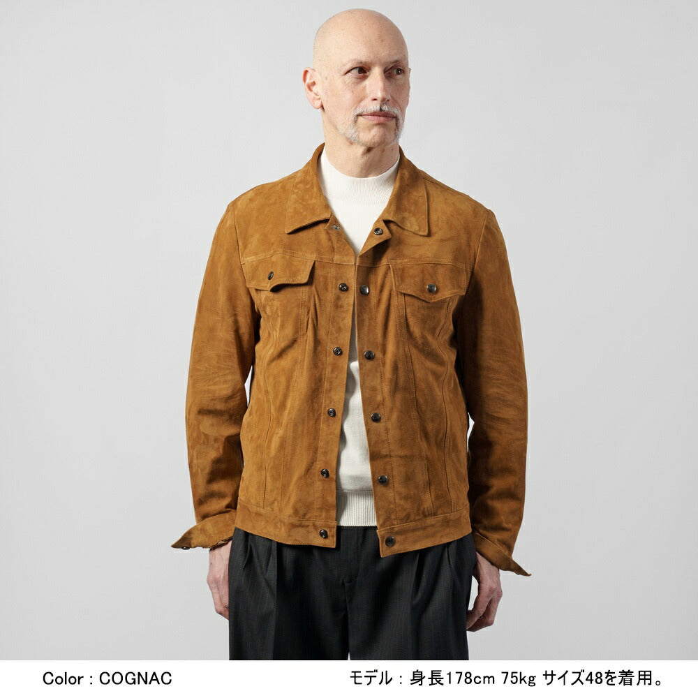 ダクテ DACUTE Gジャン スエード トラッカージャケット シャツジャケット JEANS メンズ レザーシャツ シャツブルゾン レザー  ブラック ブラウン ベージュ ブルゾン ライトアウター Gジャンサードモデル ワークシャツ 革ジャケット イタリア ライトアウター レザー アウター