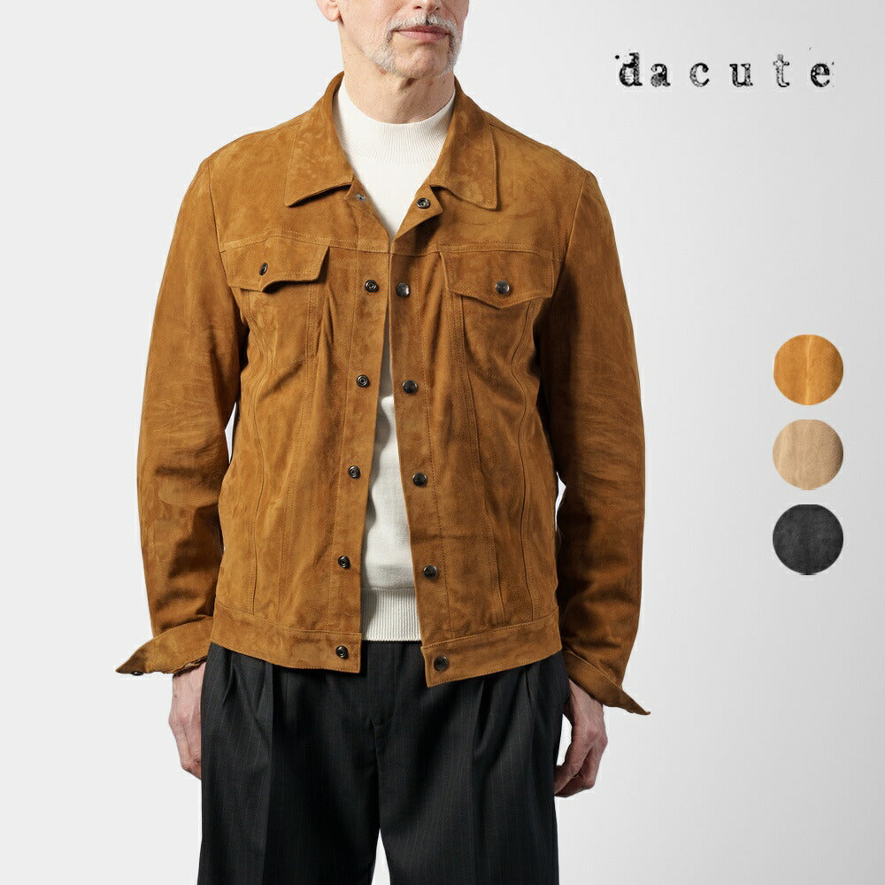 ダクテ DACUTE Gジャン スエード トラッカージャケット シャツジャケット JEANS メンズ レザーシャツ シャツブルゾン レザー  ブラック ブラウン ベージュ ブルゾン ライトアウター Gジャンサードモデル ワークシャツ 革ジャケット イタリア ライトアウター レザー アウター