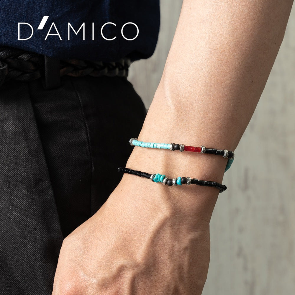 D'AMICO ダミーコ ブレスレット  SAU0340 SAU0341 ブラック ターコイズ オニキス アクセサリー Andrea D'AMICO アンドレアダミコ ダミコ メンズ レディース 石 天然石 天然石ブレスレット ブレス 腕輪 シルバー ブランド カジュアル イタリア 夏 細め