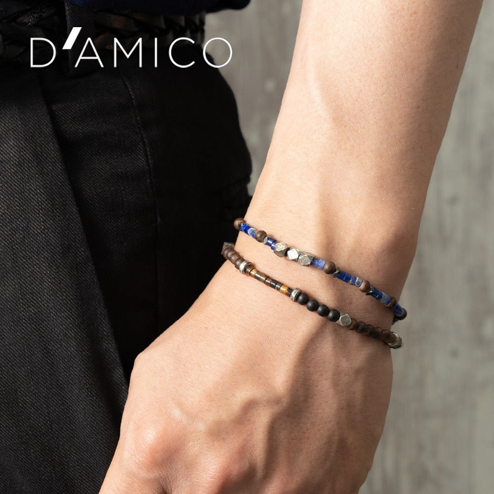 D'AMICO ダミーコ ブレスレット SAU0344 SAU0345 SAU0350 ネイビー グレー ブラウン アクセサリー Andrea D'AMICO アンドレアダミコ ダミコ メンズ レディース 天然石 腕輪 タイガーアイ ソーダライト ラブラドライト シルバー ブランド イタリア 夏 細め