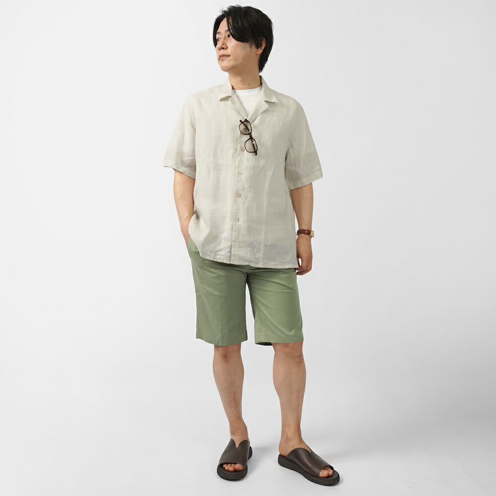 アレッサンドロゲラルディ ALESSANDRO GHERARDI オープンカラーシャツ 半袖シャツ MIAMI5 7423 開襟シャツ リネン カーキ アイボリー イタリア メンズ 半袖 シャツ カジュアル シャツ 夏 無地 オープンカラー 開襟 リネンシャツ