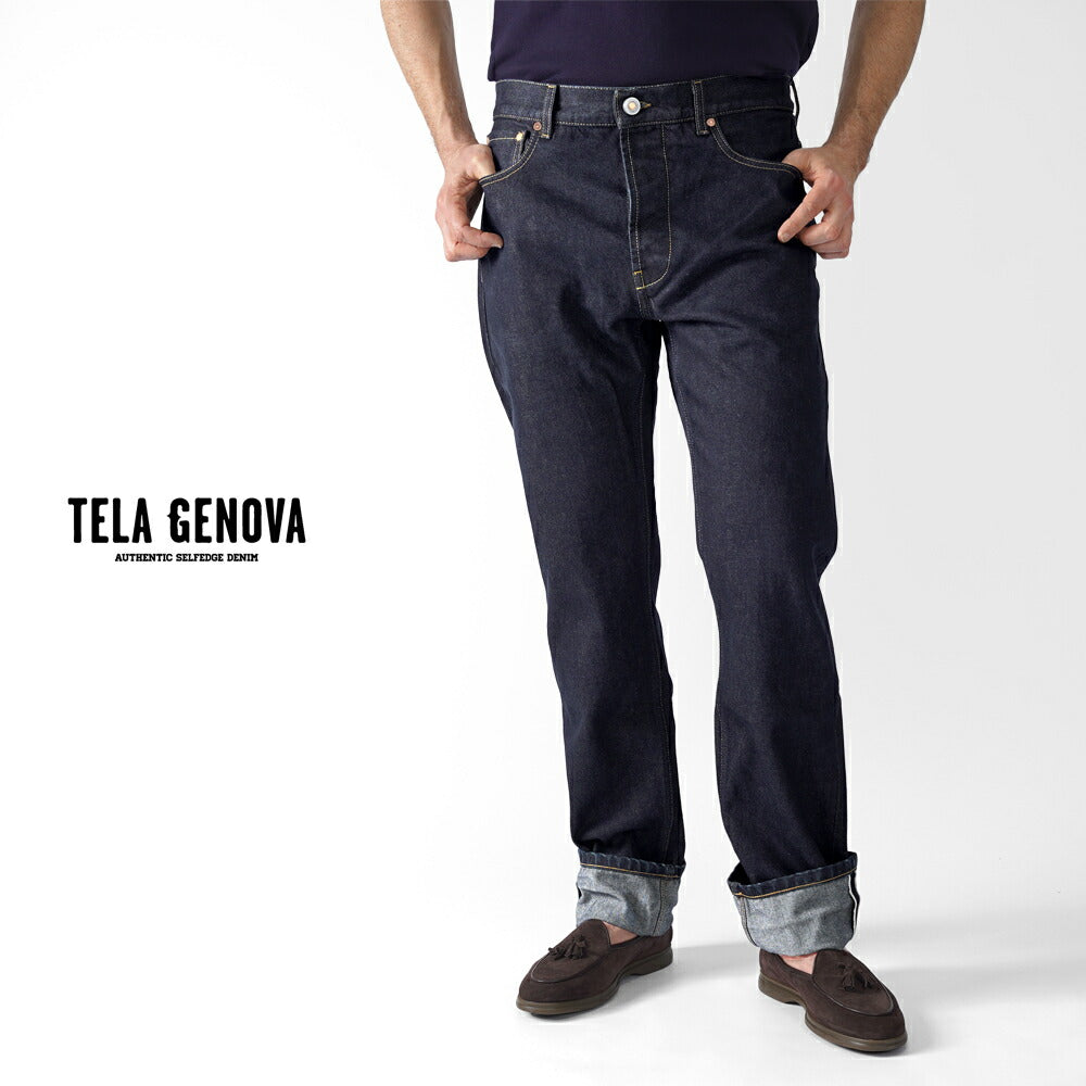 テラジェノバ TELA GENOVA デニム 5ポケット レギュラーフィット DAV05 BLUE AO DAVIDE REGULAR FIT コットン ヴィンテージ ビンテージ ストレート セルビッジ 25春夏 メンズ デニムパンツ イタリアンデニム カジュアル ワンウォッシュ インディゴブルー ネイビー ブルー