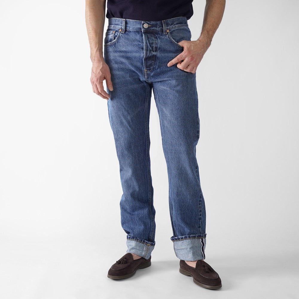 テラジェノバ TELA GENOVA デニム 5ポケット レギュラーフィット DAV05 BLUE NJ DAVIDE REGULAR FIT コットン ヴィンテージ ビンテージ ストレート セルビッジ 25春夏 メンズ デニムパンツ イタリアンデニム カジュアル ストーンウォッシュ ブルー