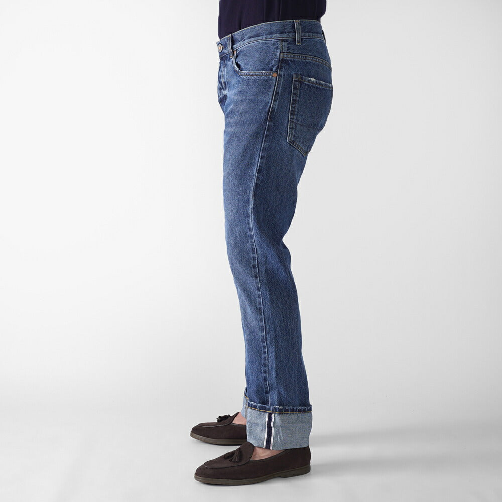 テラジェノバ TELA GENOVA デニム 5ポケット レギュラーフィット DAV05 BLUE NJ DAVIDE REGULAR FIT コットン ヴィンテージ ビンテージ ストレート セルビッジ 25春夏 メンズ デニムパンツ イタリアンデニム カジュアル ストーンウォッシュ ブルー